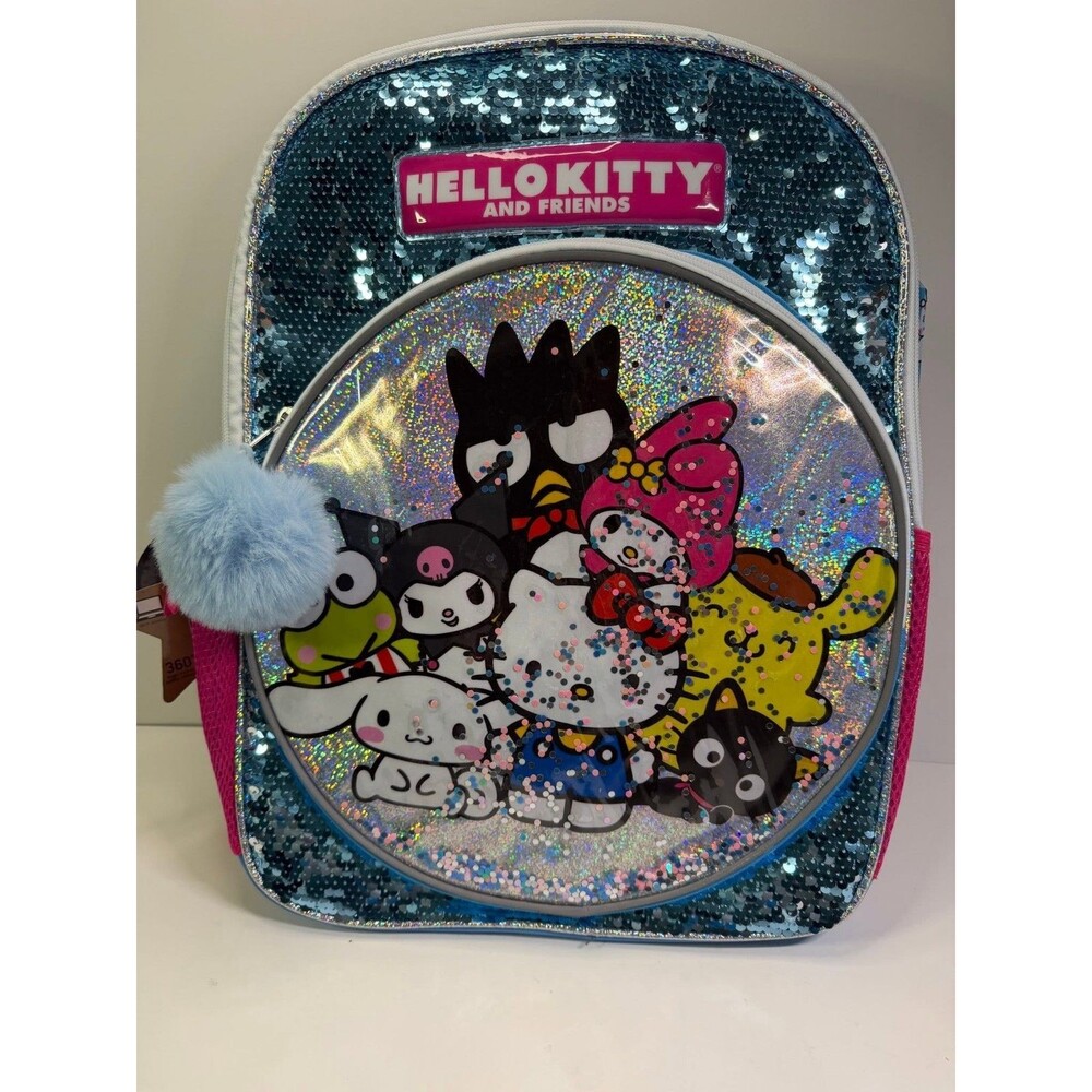 Hello Kitty Backpack 16" Magic Sequin Blue Tech Sleeve Reflective Pockets